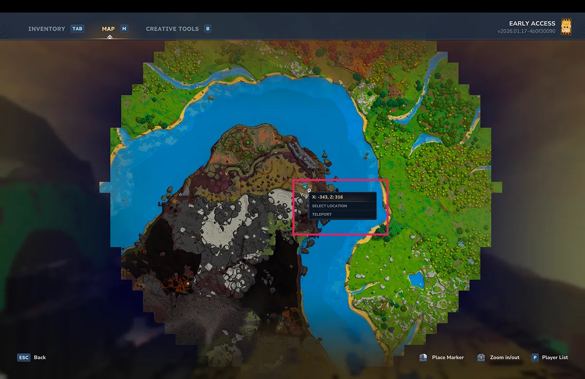 初期スポーン西側 火山ゾーンの座標