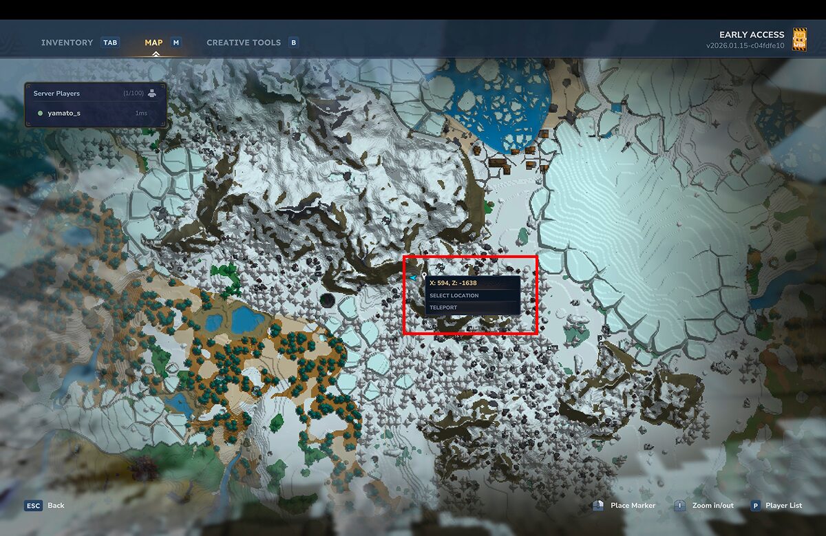 雪原エリアの座標