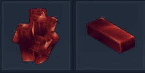 左アダマンタイト鉱石、右アダマンタイトインゴット