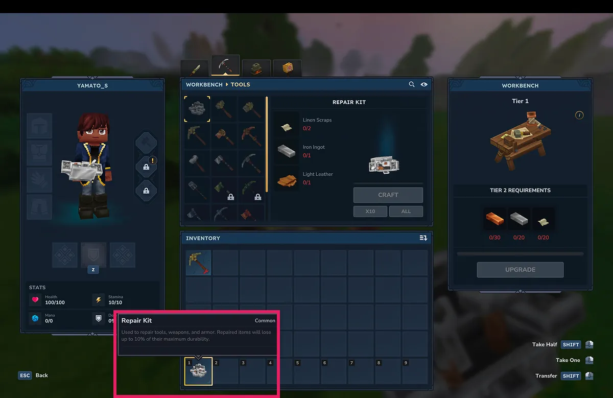 ①ワークベンチでリペアキットを作成