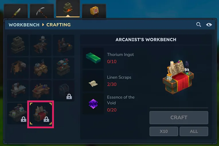Arcanist’s Workbenchのクラフト必要素材